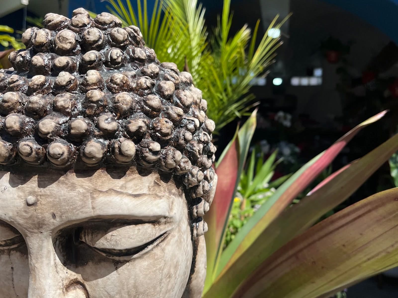 Escultura de Buda na FlorisBela Flores e Etc